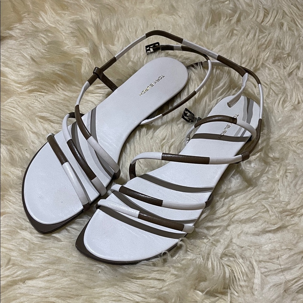 Tory Burch Strappy White and Brown Sandals 9